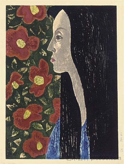 山茶花（椿） Camellia (Tsubaki) (1948)，斋藤清