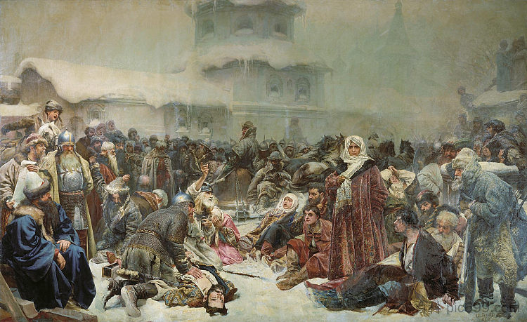 玛莎市长夫人。伊凡三世摧毁诺夫哥罗德。 Martha the Mayoress. Destruction of Novgorod by Ivan III. (1889; Russian Federation  )，克拉夫迪瓦西里耶维奇列别杰夫