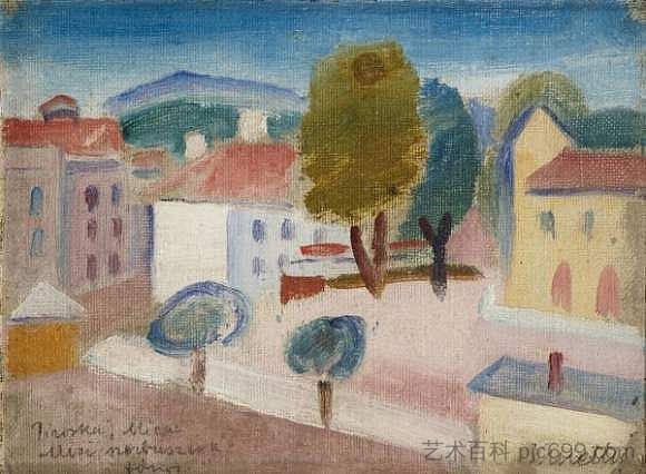 城市景观 Cityscape (c.1930)，卡梅第·亚诺什