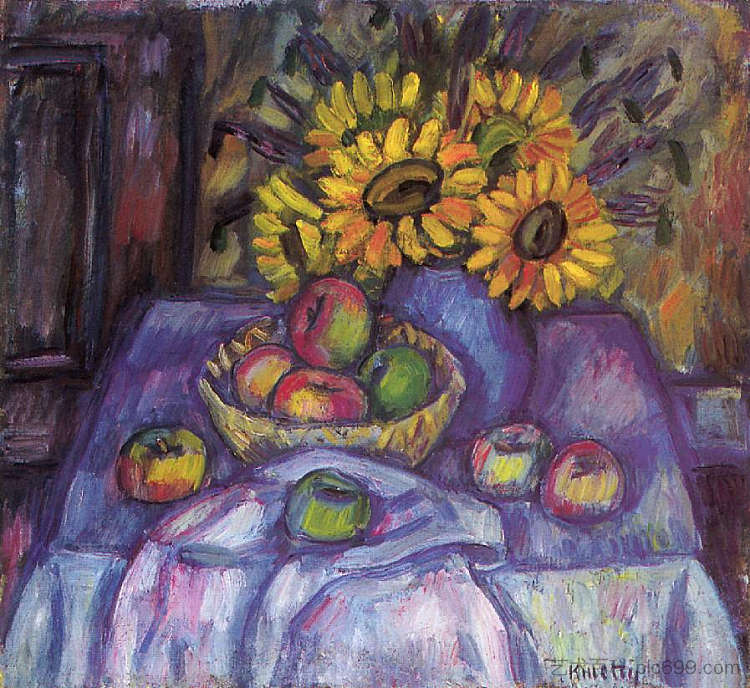 静物与苹果和向日葵 Still Life with Apples and Sunflowers，卡梅第·亚诺什