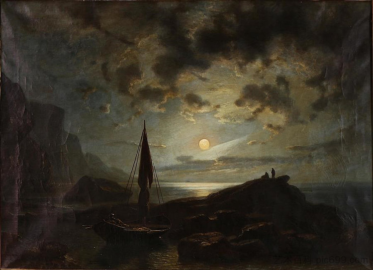 岩石海岸上的月光 Moonlight over a rocky coast，克努德巴德