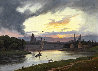 日落时的德累斯顿 Dresden At Sunset (1838)，克努德巴德