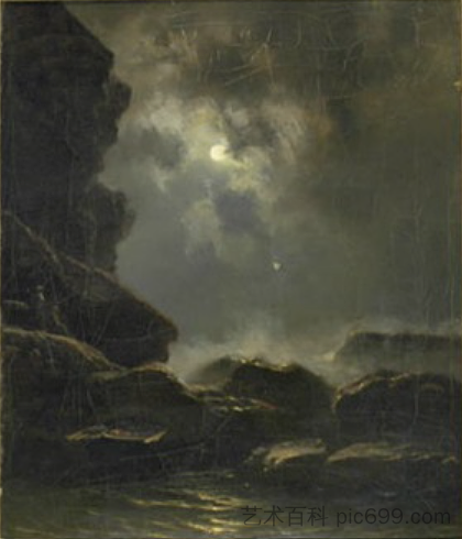 月光下的岩石海岸景观 Rocky coastal landscape with moonlight，克努德巴德