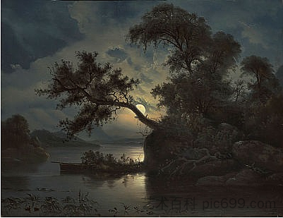 月光下的风景 Landscape in moonlight (1846)，克努德巴德