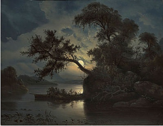 月光下的风景 Landscape in moonlight (1846)，克努德巴德