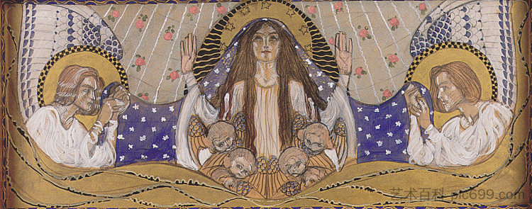 Am Steinhof教堂,左侧祭坛仁慈圣母的设计 Am Steinhof Church, Design for the left side altar Our Lady of Mercy (1904; Austria ),科罗曼·莫塞尔