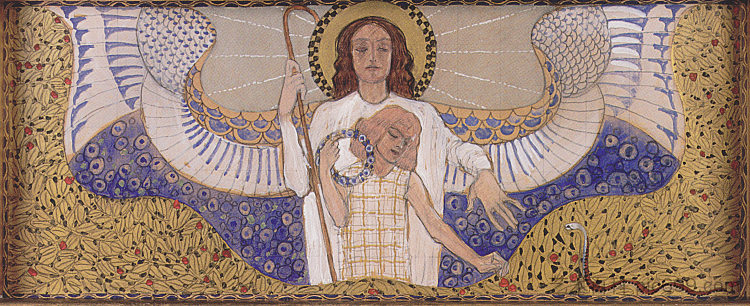 Am Steinhof教堂，右侧祭坛设计守护天使 Am Steinhof Church, Design for the right side altar Guardian Angel (1904; Austria  )，科罗曼·莫塞尔