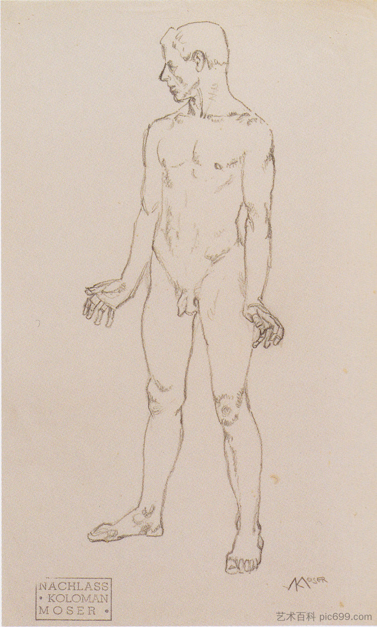 图研究 特里斯坦 Figure study of Tristan (c.1915)，科罗曼·莫塞尔