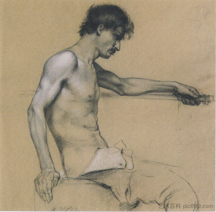 男性裸体研究 Male Nude Study (c.1888)，科罗曼·莫塞尔