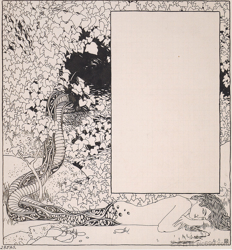 美人鱼。新京德海豹插图。 Mermaid. Illustration for Jugendschatz German seals. (c.1896; Austria ),科罗曼·莫塞尔