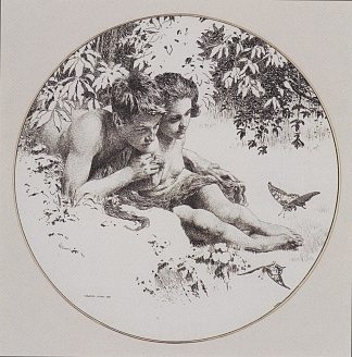 叶子中间部分的复制模板，爱上了格拉赫的寓言。新系列，板 30 Reproduction template for the middle part of the leaf love for Gerlach’s allegories. New Series, Plate 30 (c.1895)，科罗曼·莫塞尔