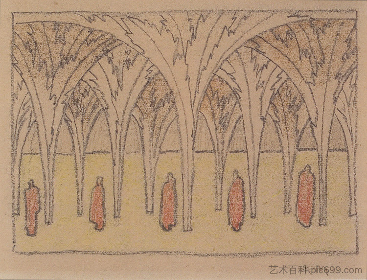 朱利叶斯·比特纳（Julius Bittner）的《湖》舞台设计 Stage design for 'The lake' of Julius Bittner (c.1910)，科罗曼·莫塞尔