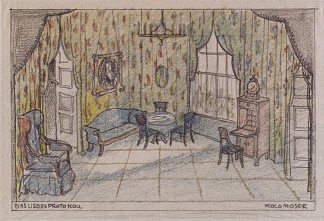 爱德华·鲍尔斯菲尔德（Edward Bauersfeld）的《爱的分钟》（The minutes of love）的舞台设计 Stage design for ‘The minutes of love’ by Edward Bauersfeld (c.1908)，科罗曼·莫塞尔