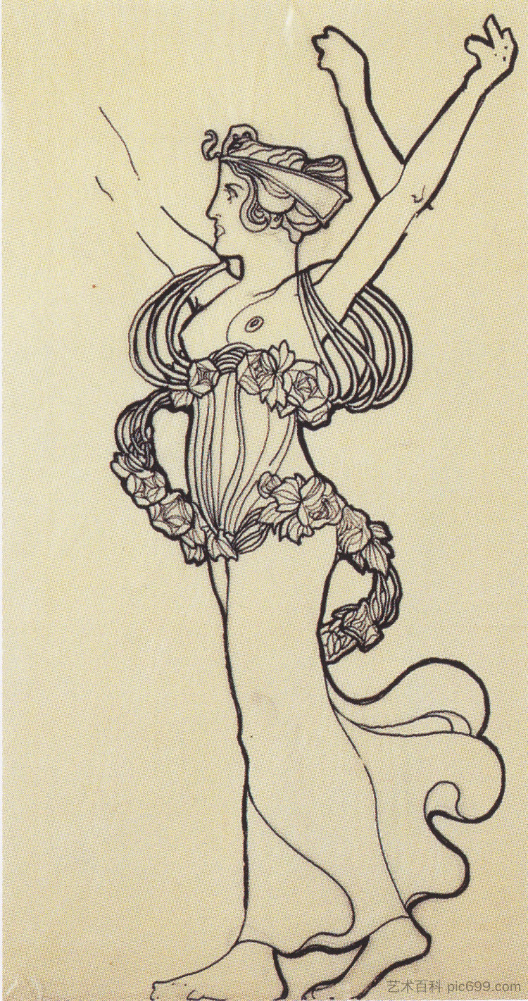 花圈持有者。维也纳分离派装饰立面设计。 Wreath bearer. Design for decorative facade of the Viennese Secession. (1897; Austria ),科罗曼·莫塞尔