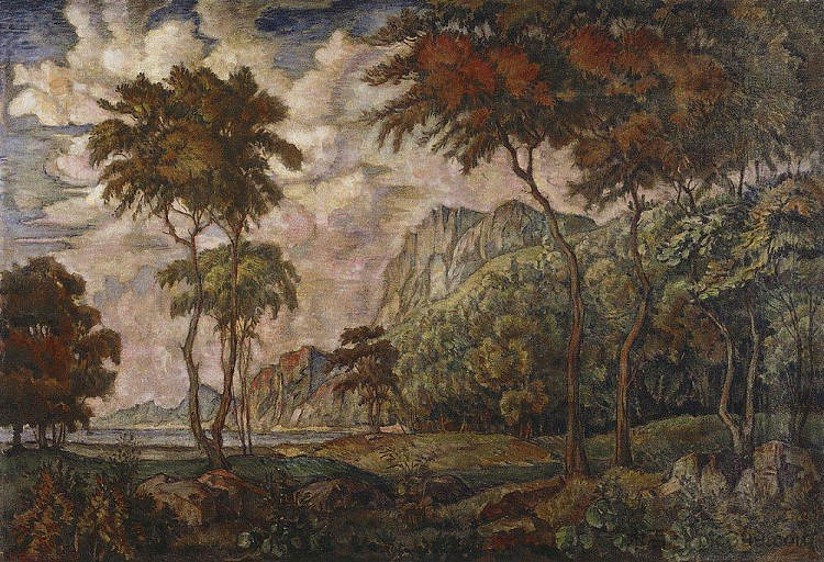 树木景观 Landscape with trees (1924)，康斯坦丁·博加耶夫斯基