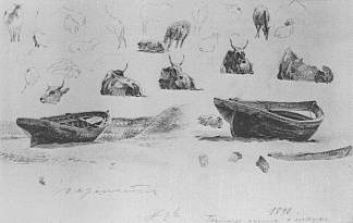 研究船和牛 Study of boats and cows (1890)，康斯坦丁·博加耶夫斯基