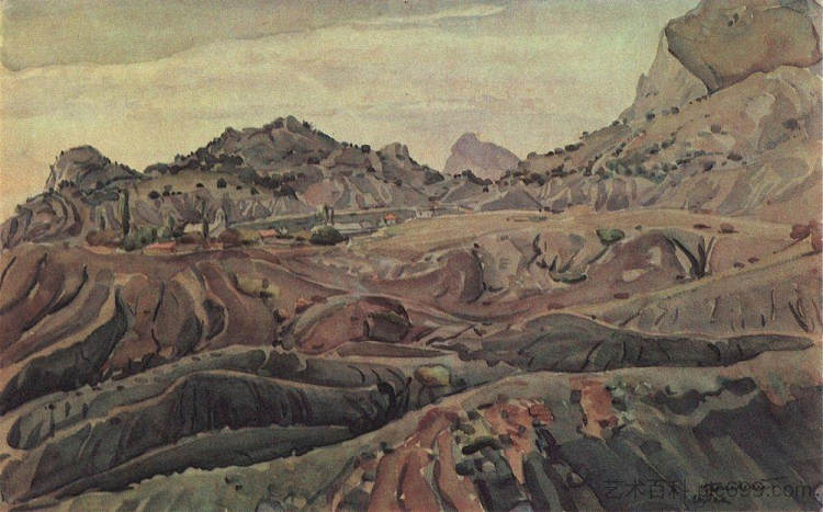 苏达克周边地区的景色 View of Sudak's environs (c.1935),康斯坦丁·博加耶夫斯基
