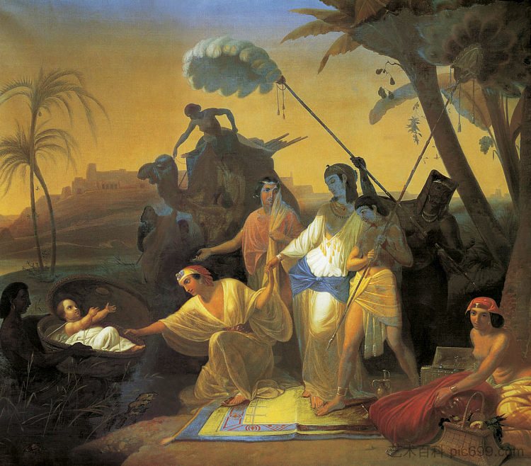 法老的女儿找到婴儿摩西 Pharaoh's daughter finding baby Moses,康斯坦丁·弗拉维茨基