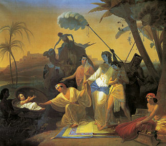 法老的女儿找到婴儿摩西 Pharaoh’s daughter finding baby Moses，康斯坦丁·弗拉维茨基