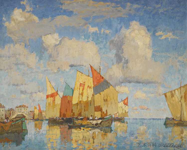 港口的船只 Boats in a harbour (c.1928)，康斯坦丁·戈尔巴托夫