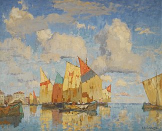 港口的船只 Boats in a harbour (c.1928)，康斯坦丁·戈尔巴托夫