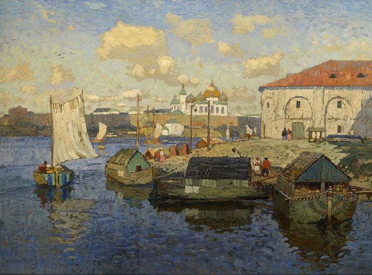诺夫哥罗德的驳船 Barges in Novgorod (1913)，康斯坦丁·戈尔巴托夫