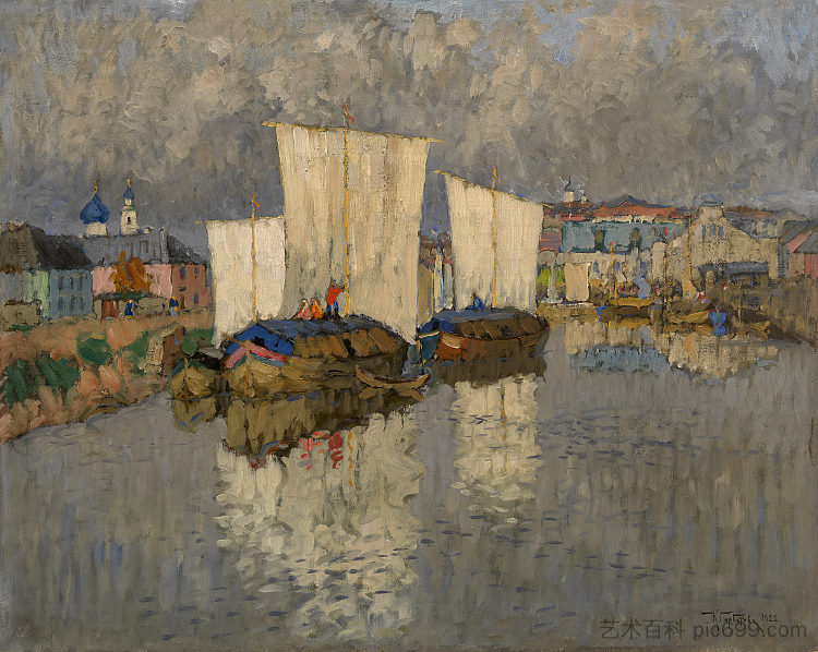 河岸边的船 Boats by the River Bank，康斯坦丁·戈尔巴托夫