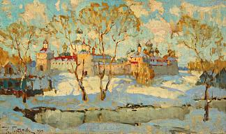 冬季的俄罗斯修道院 Russian Monastery in Winter (1909)，康斯坦丁·戈尔巴托夫