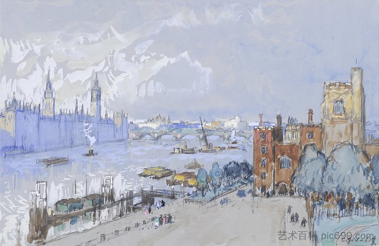 伦敦国会大厦和兰贝斯宫 The Houses of Parliament and Lambeth Palace, London，康斯坦丁·戈尔巴托夫