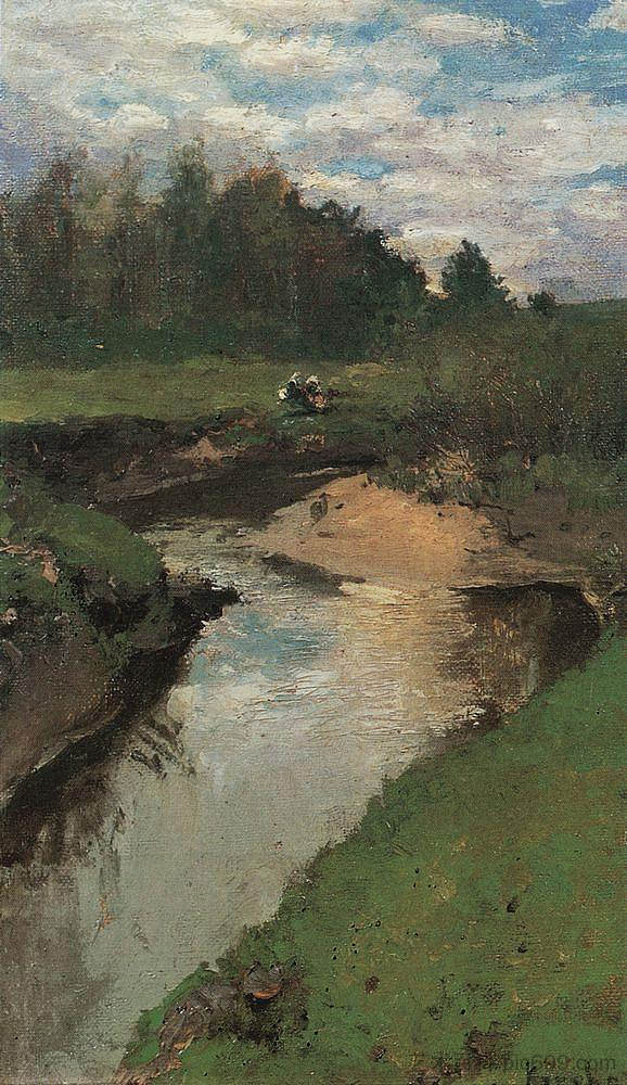 阿布拉姆采沃的沃里亚河 The River Vorya at Abramtsevo (c.1880)，康斯坦丁·柯罗文