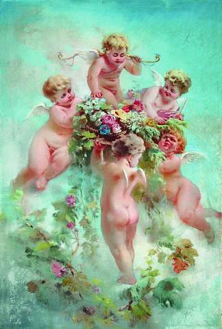 丘比特与鲜花 Cupids with Flowers，康斯坦丁·马科夫斯基