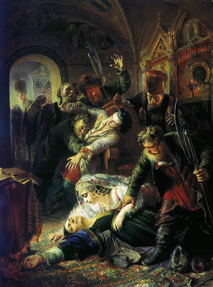伪装者德米特里的代理人谋杀了鲍里斯·戈杜诺夫的儿子 Dmitri the Pretender's agents murder the Son of Boris Godunov (1862)，康斯坦丁·马科夫斯基