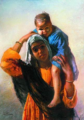 东方女人与孩子 Eastern Woman with a child (1880)，康斯坦丁·马科夫斯基