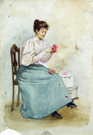 带花的女孩 Girl with flowers，康斯坦丁·马科夫斯基