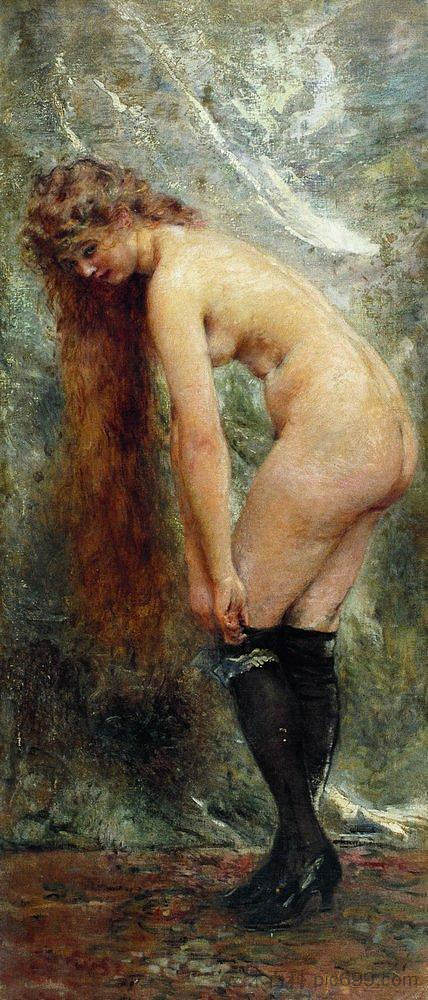 裸体女人在黑色丝袜 Nude Woman in Black Stockins (c.1890 - c.1900)，康斯坦丁·马科夫斯基