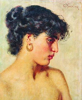 黑发美女的肖像 Portrait of dark-haired beauty，康斯坦丁·马科夫斯基