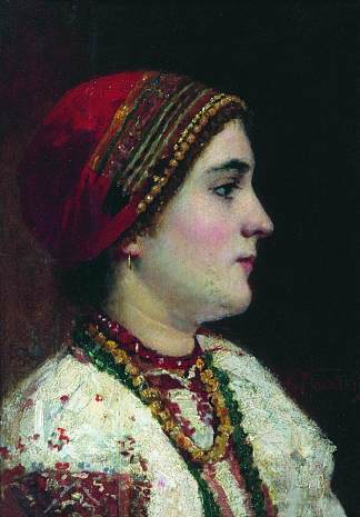 穿着乌克兰连衣裙的女孩的肖像 Portrait of the Girl in a Ukrainian Dress，康斯坦丁·马科夫斯基