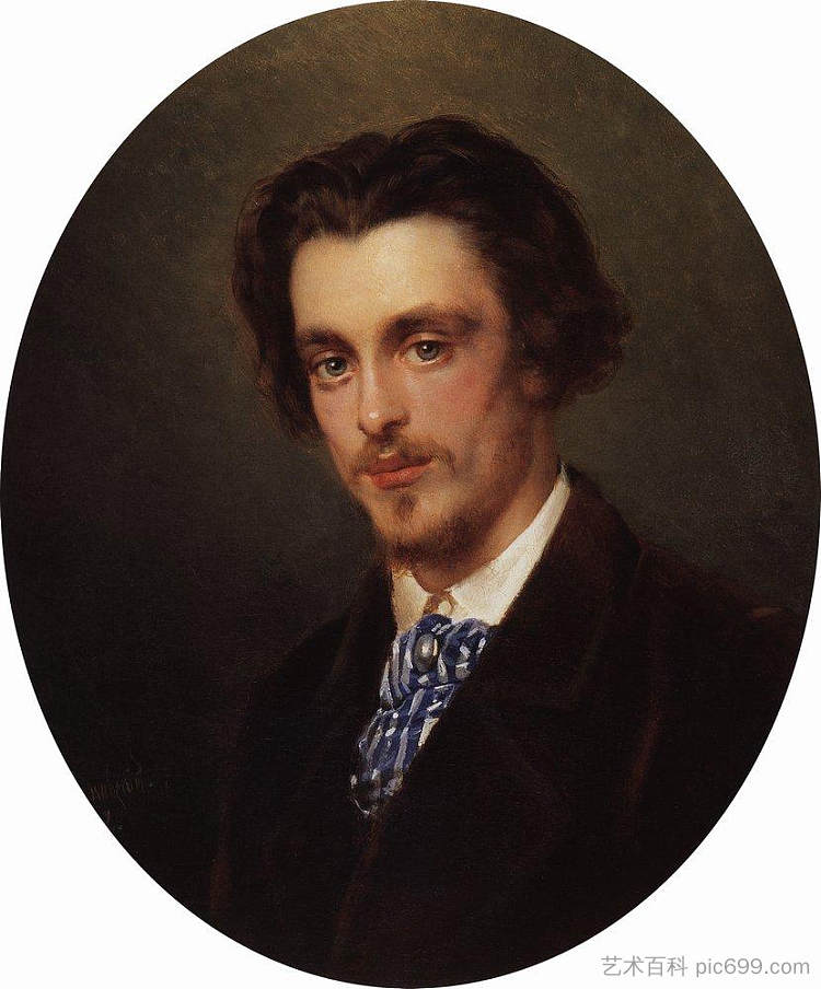 V.Makovsky的肖像,艺术家的兄弟 Portrait of V.Makovsky, Artist's Brother (1868),康斯坦丁·马科夫斯基