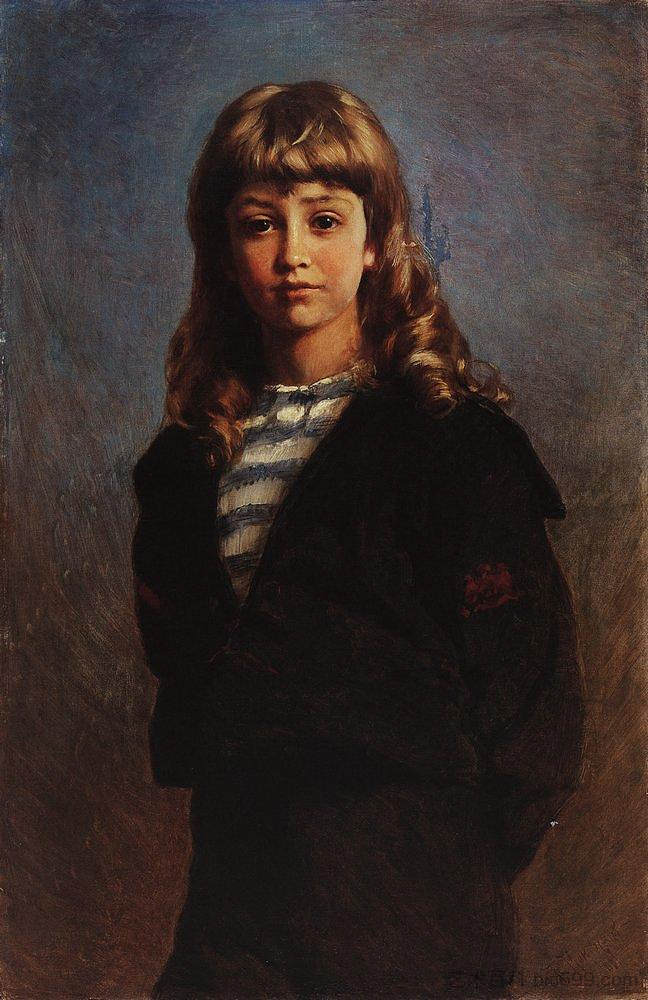 谢雷扎（穿着水手服的儿子肖像） Serezha (Portrait of Son in Sailor Suit) (1887)，康斯坦丁·马科夫斯基