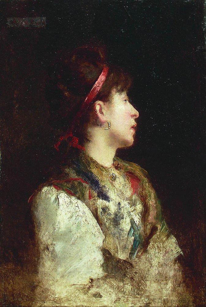 红丝带女孩 The girl with the red ribbon (c.1900)，康斯坦丁·马科夫斯基