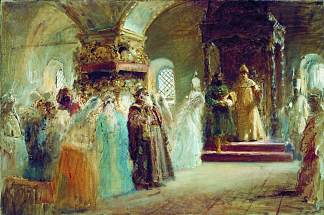 沙皇阿列克谢·米查洛维奇选择新娘 Tsar Alexei Michaylovich choosing a bride (1887)，康斯坦丁·马科夫斯基