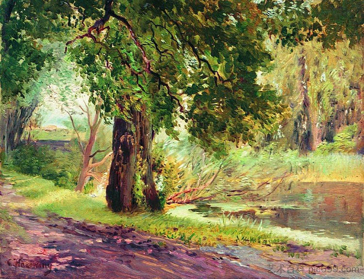 绿树下(夏季景观) Under the Green Trees (Summer Landscape),康斯坦丁·马科夫斯基