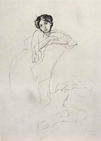 女性肖像和手的素描 Female Portrait and Sketches of Hands (1902)，康斯坦丁·索莫夫