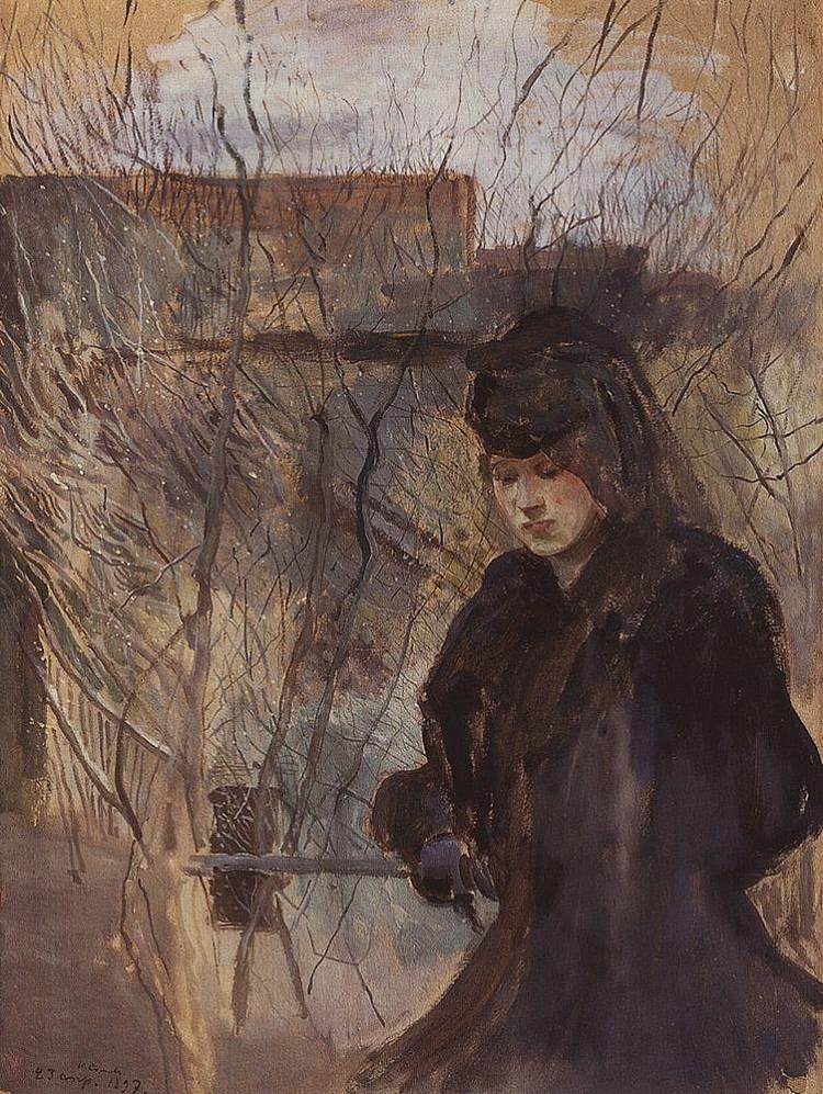 春天风景的女士 Lady with a Spring Landscape (1897)，康斯坦丁·索莫夫