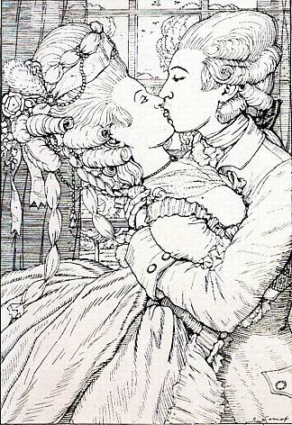 吻。侯爵夫人之书插图 The Kiss. Illustration to the Book of the Marquise (1908)，康斯坦丁·索莫夫