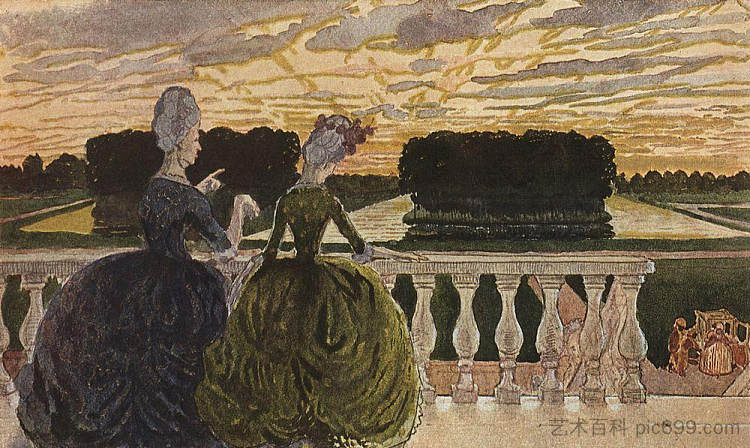 露台上的两位女士 Two Ladies on the Terrace (1896)，康斯坦丁·索莫夫