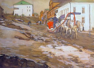 红色雪橇。特罗伊采-谢尔吉耶夫矿区 The Red Sled. The Troitse-Sergiyev Tenements (1903)，康斯坦丁·由安