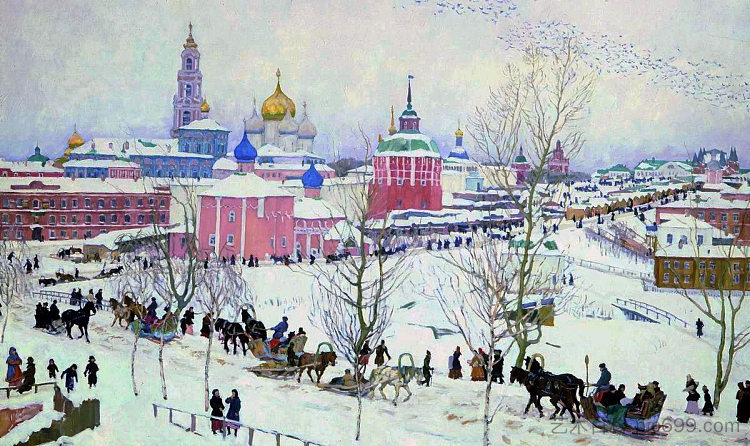 冬季的特罗伊采-谢尔盖耶夫修道院 The Troitse-Sergiyev Monastery in winter (1910)，康斯坦丁·由安