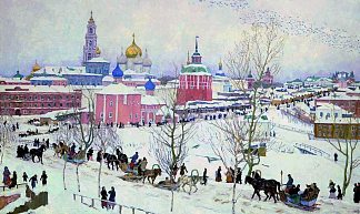 冬季的特罗伊采-谢尔盖耶夫修道院 The Troitse-Sergiyev Monastery in winter (1910)，康斯坦丁·由安
