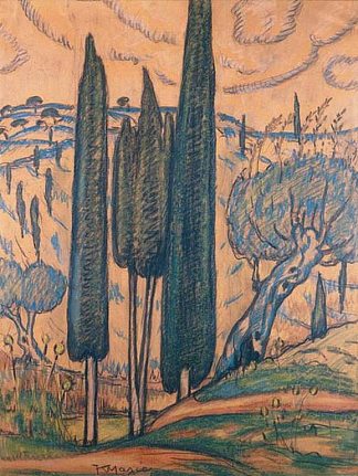 有柏树的景观 Landscape with cypresses，康斯坦丁诺斯马利亚斯